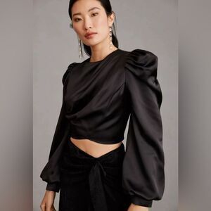 Anthropologie Black Satin Blouse